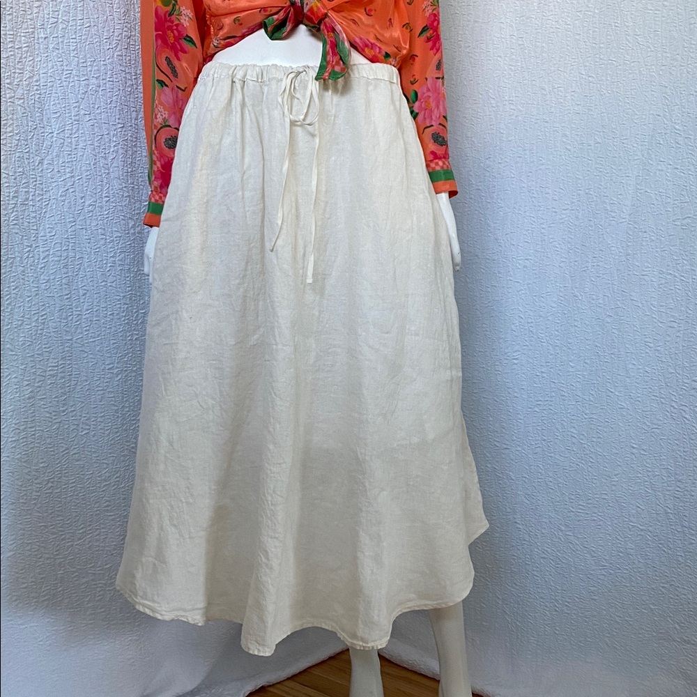 Velvet by Graham & Spencer NWT Off White A-Line Full Linen Skirt Drawstring Midi